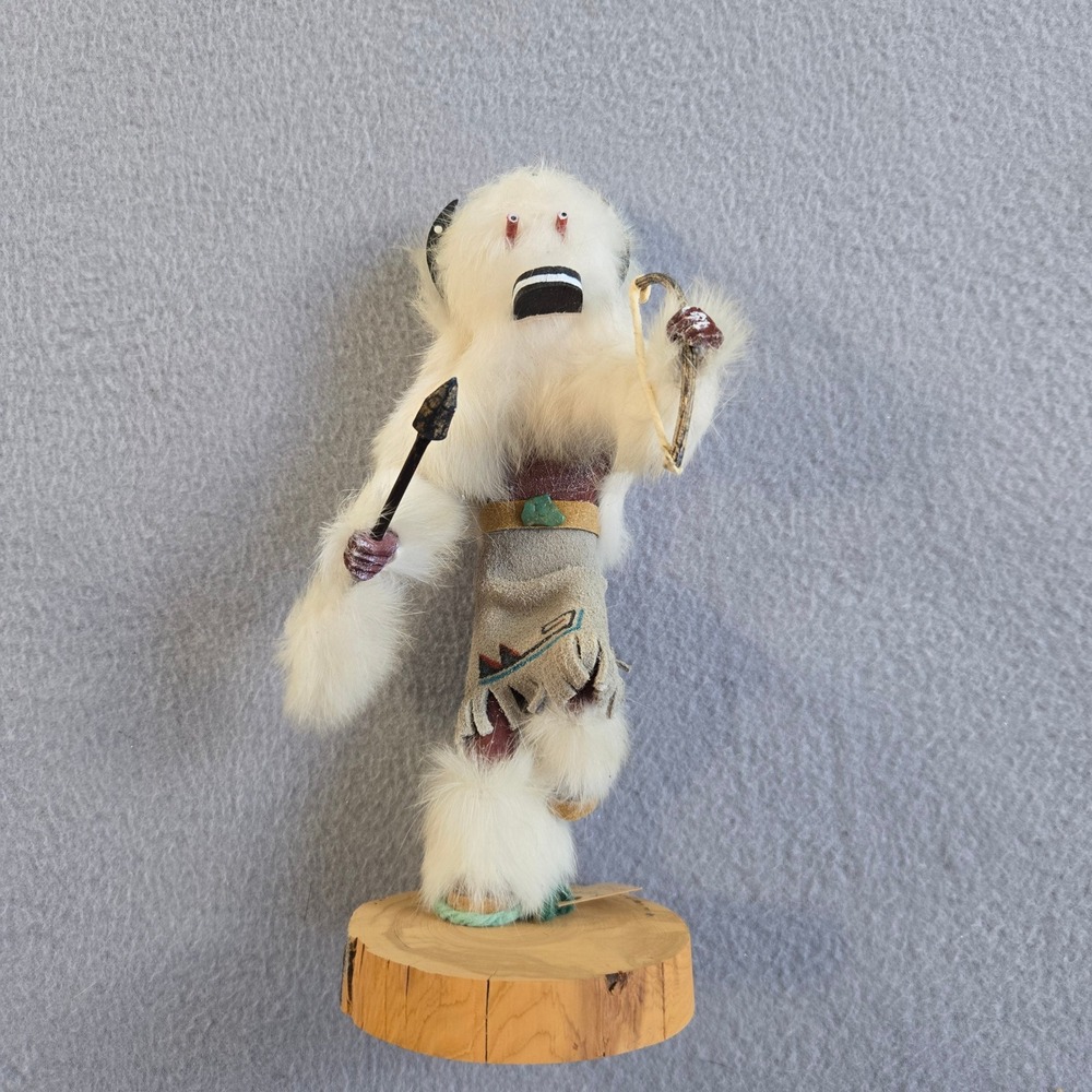 N. Yazzie Navajo Buffalo Kachina Doll Unisex 10in White Fur Suede Hand Signed